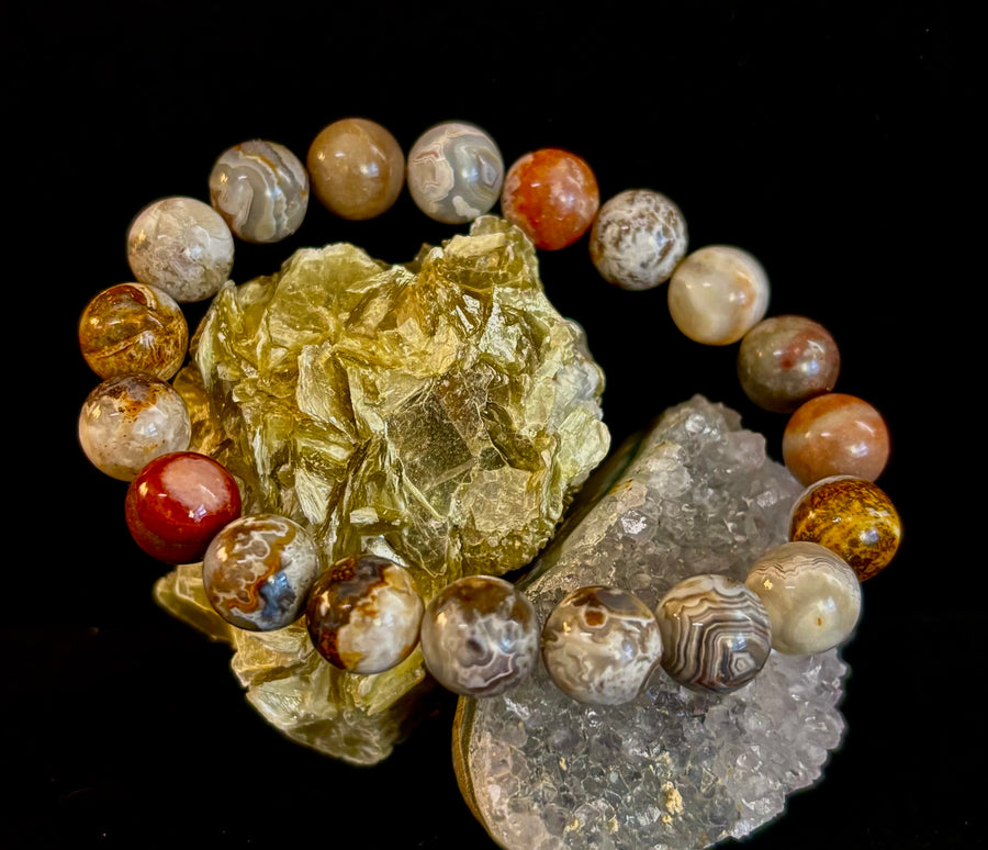 Reiki-Infused Natural Mexican Agate Bracelet for Balance, Harmony & Earth Grounding (8mm)