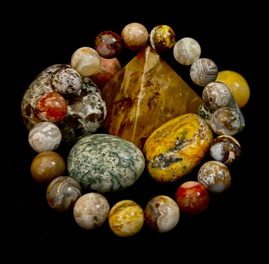 Reiki-Infused Natural Mexican Agate Bracelet for Balance, Harmony & Earth Grounding (8mm)