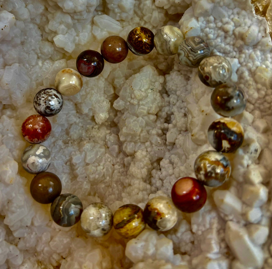 Reiki-Infused Natural Mexican Agate Bracelet for Balance, Harmony & Earth Grounding (8mm)
