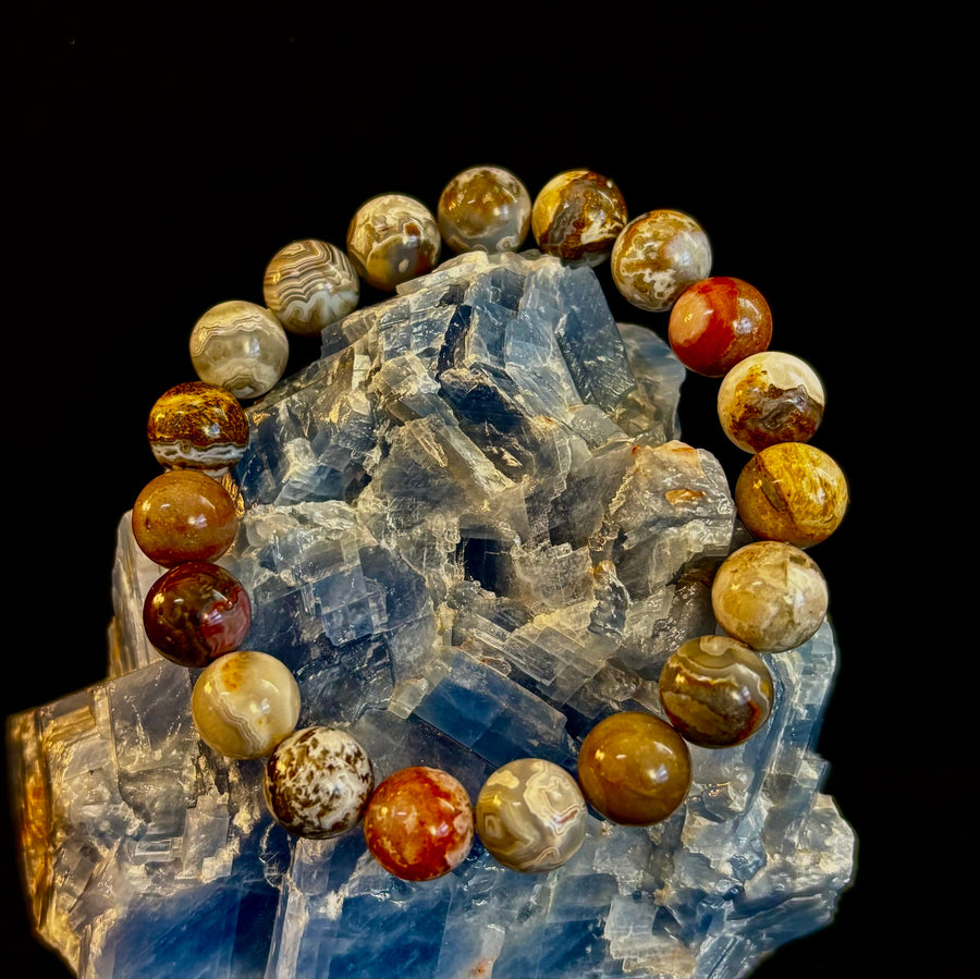 Reiki-Infused Natural Mexican Agate Bracelet for Balance, Harmony & Earth Grounding (8mm)