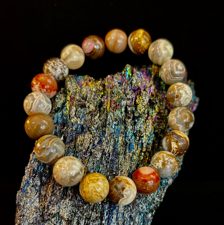 Reiki-Infused Natural Mexican Agate Bracelet for Balance, Harmony & Earth Grounding (8mm)
