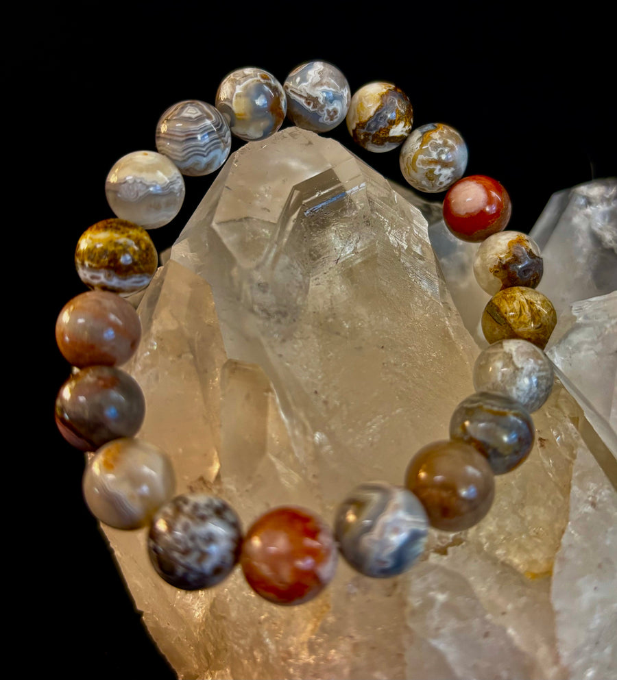 Reiki-Infused Natural Mexican Agate Bracelet for Balance, Harmony & Earth Grounding (8mm)