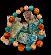 Turquoise and Cream Howlite with Coconut Palm Beads (8"-8.5" Large and XL Wrists)