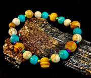 Turquoise and Cream Howlite with Coconut Palm Beads (8"-8.5" Large and XL Wrists)