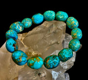 Imperial Jasper Nugget Stretch Bracelet — Natural Turquoise Green Jasper Statement Bracelet (Medium to Large Wrists)