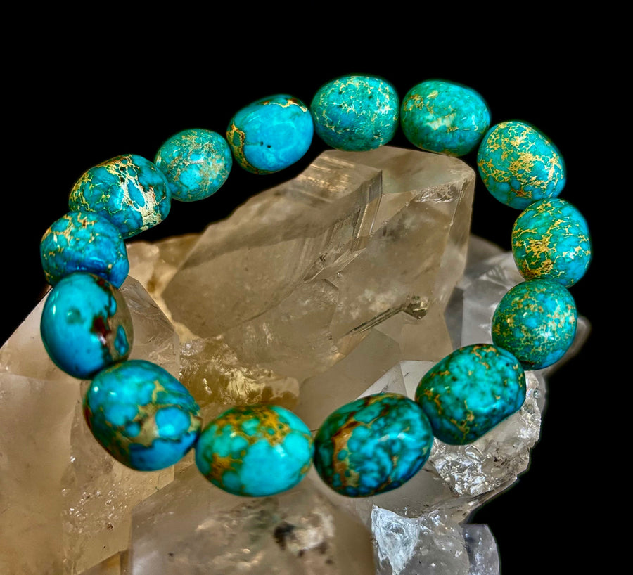 Imperial Jasper Nugget Stretch Bracelet — Natural Turquoise Green Jasper Statement Bracelet (Medium to Large Wrists)