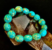 Imperial Jasper Nugget Stretch Bracelet — Natural Turquoise Green Jasper Statement Bracelet (Medium to Large Wrists)
