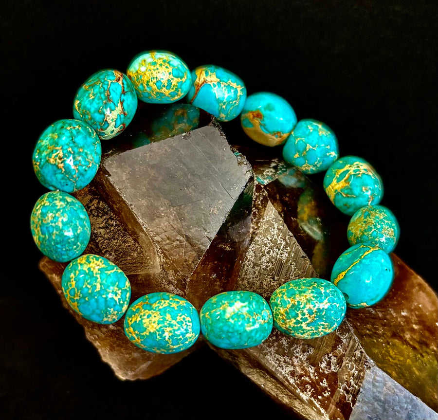 Imperial Jasper Nugget Stretch Bracelet — Natural Turquoise Green Jasper Statement Bracelet (Medium to Large Wrists)