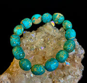 Imperial Jasper Nugget Stretch Bracelet — Natural Turquoise Green Jasper Statement Bracelet (Medium to Large Wrists)