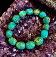 Imperial Jasper Nugget Stretch Bracelet — Natural Turquoise Green Jasper Statement Bracelet (Medium to Large Wrists)