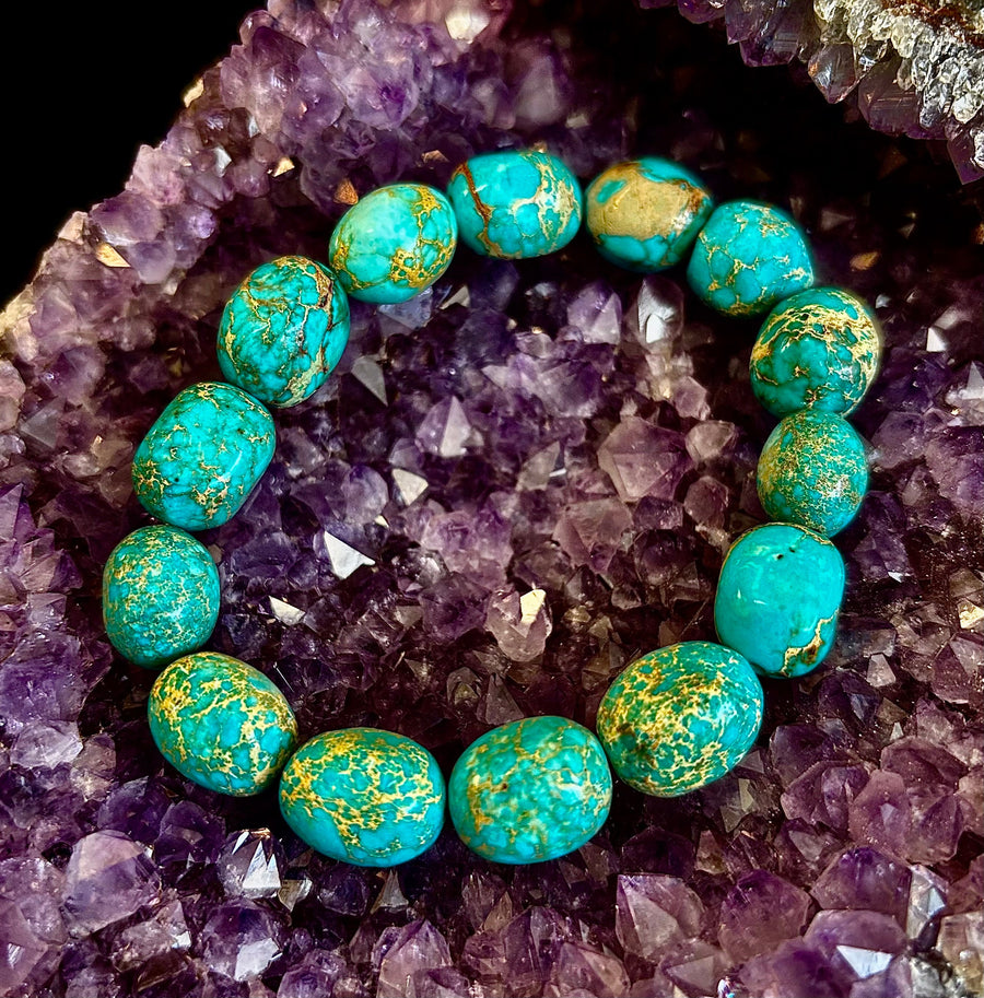 Imperial Jasper Nugget Stretch Bracelet — Natural Turquoise Green Jasper Statement Bracelet (Medium to Large Wrists)