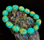 Imperial Jasper Nugget Stretch Bracelet — Natural Turquoise Green Jasper Statement Bracelet (Medium to Large Wrists)