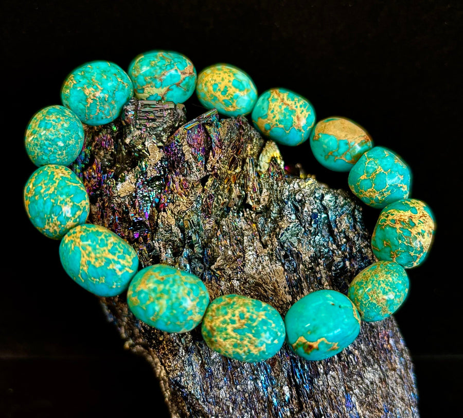 Imperial Jasper Nugget Stretch Bracelet — Natural Turquoise Green Jasper Statement Bracelet (Medium to Large Wrists)