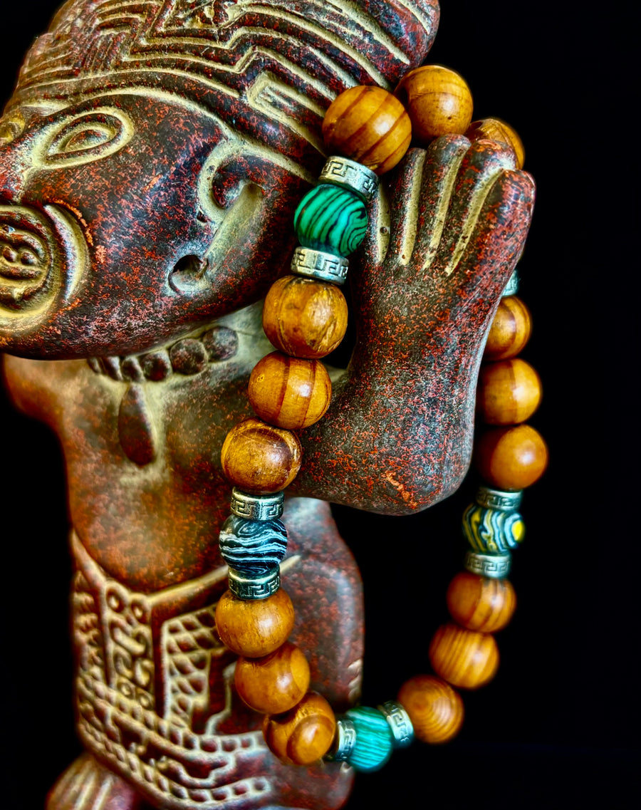 Coconut Palm Wood with Mixed Natural Stones (8.5"-9.5" XL Wrists)