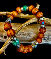 Coconut Palm Wood with Mixed Natural Stones (8.5"-9.5" XL Wrists)