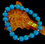 Turquoise Howlite Bracelet with Silver Spacers — Handmade in Puerto Vallarta — Calming Natural Stone Stretch Bracelet (6.75"–7.5" Medium to Large Wrists)