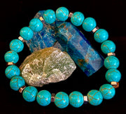 Turquoise Howlite Bracelet with Silver Spacers — Handmade in Puerto Vallarta — Calming Natural Stone Stretch Bracelet (6.75"–7.5" Medium to Large Wrists)