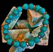 Turquoise Howlite Bracelet with Silver Spacers — Handmade in Puerto Vallarta — Calming Natural Stone Stretch Bracelet (6.75"–7.5" Medium to Large Wrists)