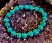 Turquoise Howlite Bracelet with Silver Spacers — Handmade in Puerto Vallarta — Calming Natural Stone Stretch Bracelet (6.75"–7.5" Medium to Large Wrists)