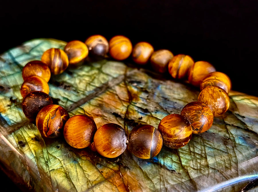 Reiki-Infused Matte Tiger’s Eye Bracelet for Courage, Protection & Focus (10mm)