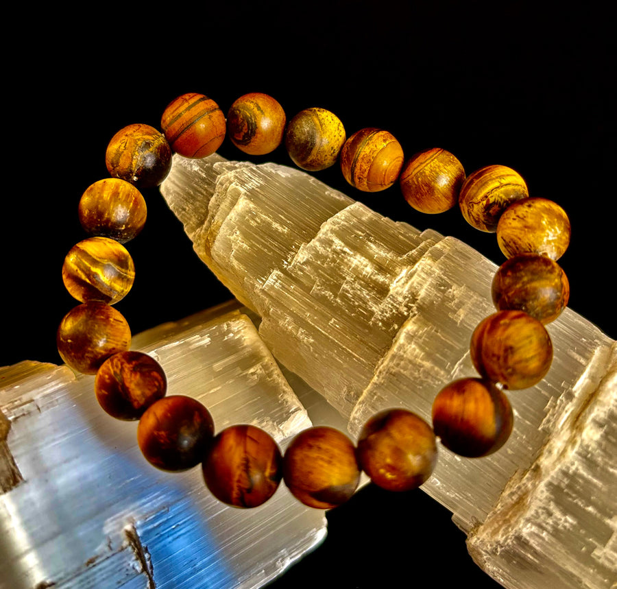 Reiki-Infused Matte Tiger’s Eye Bracelet for Courage, Protection & Focus (10mm)