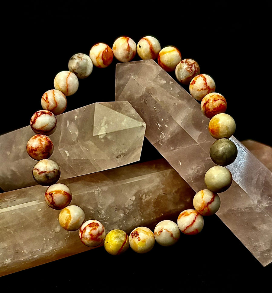 Reiki-Infused Natural Red Vein Jasper Bracelet for Grounding, Endurance & Emotional Stability (8mm)