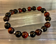 Tiger’s Eye & Black Onyx Power Bracelet — Handmade in Puerto Vallarta Mexico — Protection & Confidence Stone Bracelet for Large Wrists