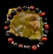 Tiger’s Eye & Black Onyx Power Bracelet — Handmade in Puerto Vallarta Mexico — Protection & Confidence Stone Bracelet for Large Wrists