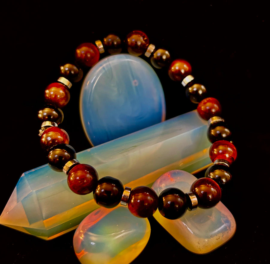 Tiger’s Eye & Black Onyx Power Bracelet — Handmade in Puerto Vallarta Mexico — Protection & Confidence Stone Bracelet for Large Wrists