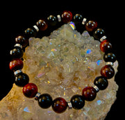 Tiger’s Eye & Black Onyx Power Bracelet — Handmade in Puerto Vallarta Mexico — Protection & Confidence Stone Bracelet for Large Wrists