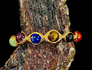Golden Energy Flow Chakra Bracelet — Mixed Gemstone Wire Wrap