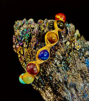 Golden Energy Flow Chakra Bracelet — Mixed Gemstone Wire Wrap