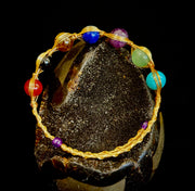 Golden Energy Flow Chakra Bracelet — Mixed Gemstone Wire Wrap