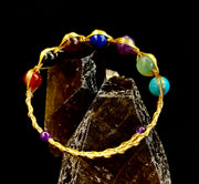 Golden Energy Flow Chakra Bracelet — Mixed Gemstone Wire Wrap