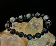 Puerto Vallarta Midnight Agate Power Bracelet — Faceted Black Agate & Swirled Banded Agate (Large Wrist Fit)