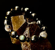Puerto Vallarta Midnight Agate Power Bracelet — Faceted Black Agate & Swirled Banded Agate (Large Wrist Fit)