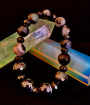 Puerto Vallarta Midnight Agate Power Bracelet — Faceted Black Agate & Swirled Banded Agate (Large Wrist Fit)