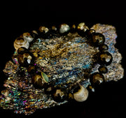Puerto Vallarta Midnight Agate Power Bracelet — Faceted Black Agate & Swirled Banded Agate (Large Wrist Fit)