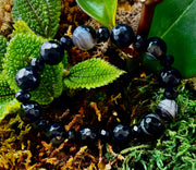 Puerto Vallarta Midnight Agate Power Bracelet — Faceted Black Agate & Swirled Banded Agate (Large Wrist Fit)