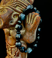 Puerto Vallarta Midnight Agate Power Bracelet — Faceted Black Agate & Swirled Banded Agate (Large Wrist Fit)