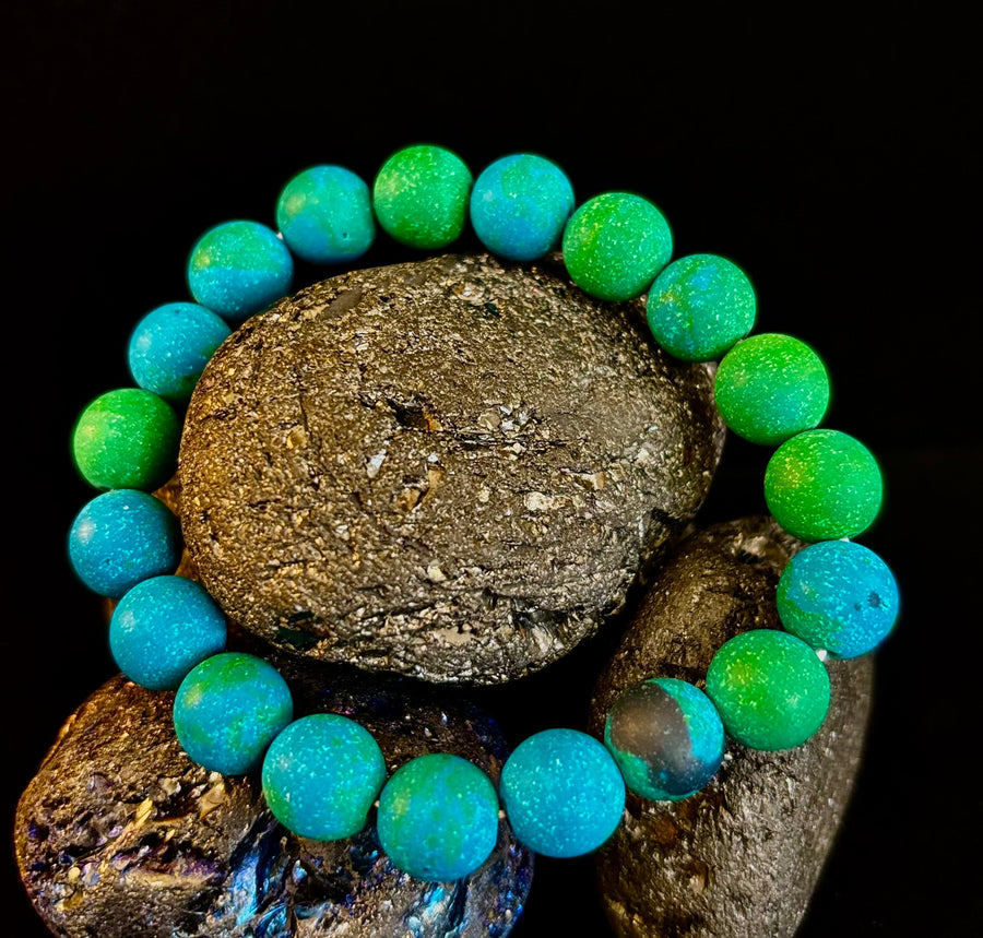 Matte Azurite Energy Bracelet — Genuine 10mm Blue-Green Azurite Stretch Bracelet for Medium to Large Wrists (7.25–8.5")