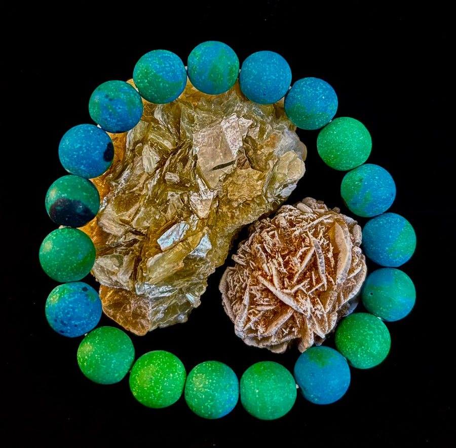 Matte Azurite Energy Bracelet — Genuine 10mm Blue-Green Azurite Stretch Bracelet for Medium to Large Wrists (7.25–8.5")