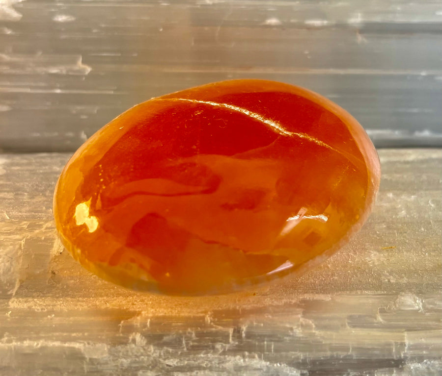 Peach Selenite Palm Stone (Approx. 2.75”) – Hand Polished Moroccan Selenite Crystal for Energy Cleansing & Meditation