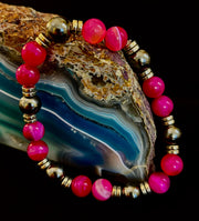 Pink Striped Agate & Hematite Energy Bracelet – Handmade Mexican Natural Stone Bracelet for XL Wrists