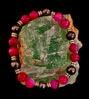 Pink Striped Agate & Hematite Energy Bracelet – Handmade Mexican Natural Stone Bracelet for XL Wrists