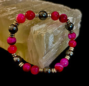 Pink Striped Agate & Hematite Energy Bracelet – Handmade Mexican Natural Stone Bracelet for XL Wrists