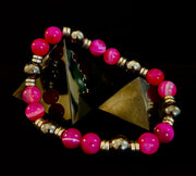Pink Striped Agate & Hematite Energy Bracelet – Handmade Mexican Natural Stone Bracelet for XL Wrists