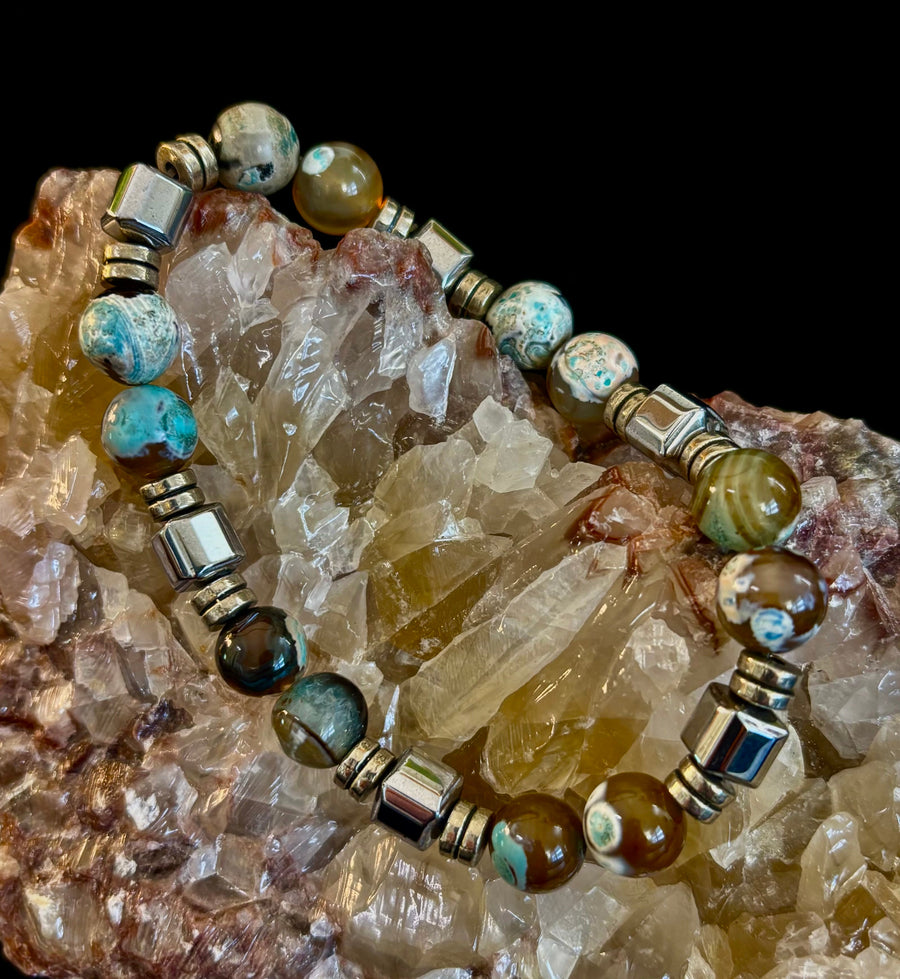 Earth Tone Natural Stone Bracelet – One-of-a-Kind XL Crystal Bracelet
