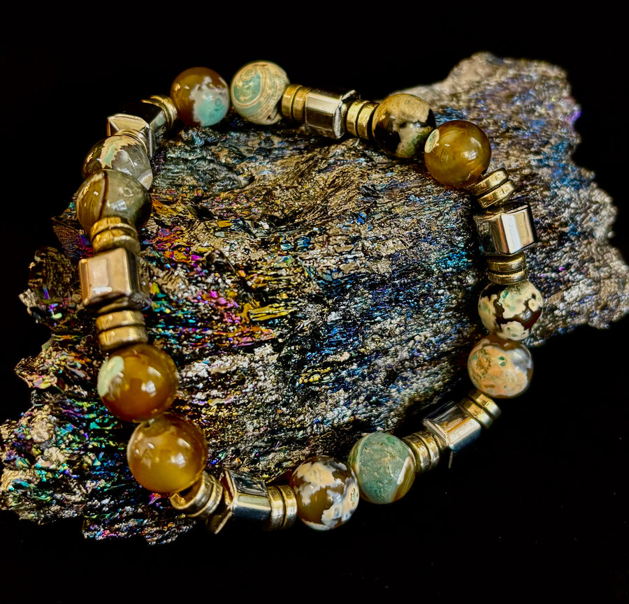 Earth Tone Natural Stone Bracelet – One-of-a-Kind XL Crystal Bracelet