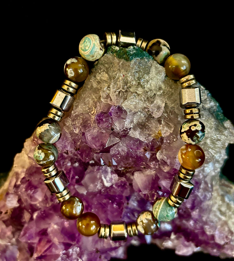 Earth Tone Natural Stone Bracelet – One-of-a-Kind XL Crystal Bracelet